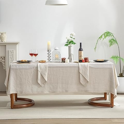 Linen Tablecloth 84x60, Rectangular, Machine Washable, Natural Linen