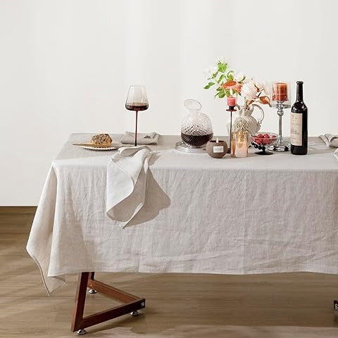 Linen Tablecloth 84x60, Rectangular, Machine Washable, Natural Linen
