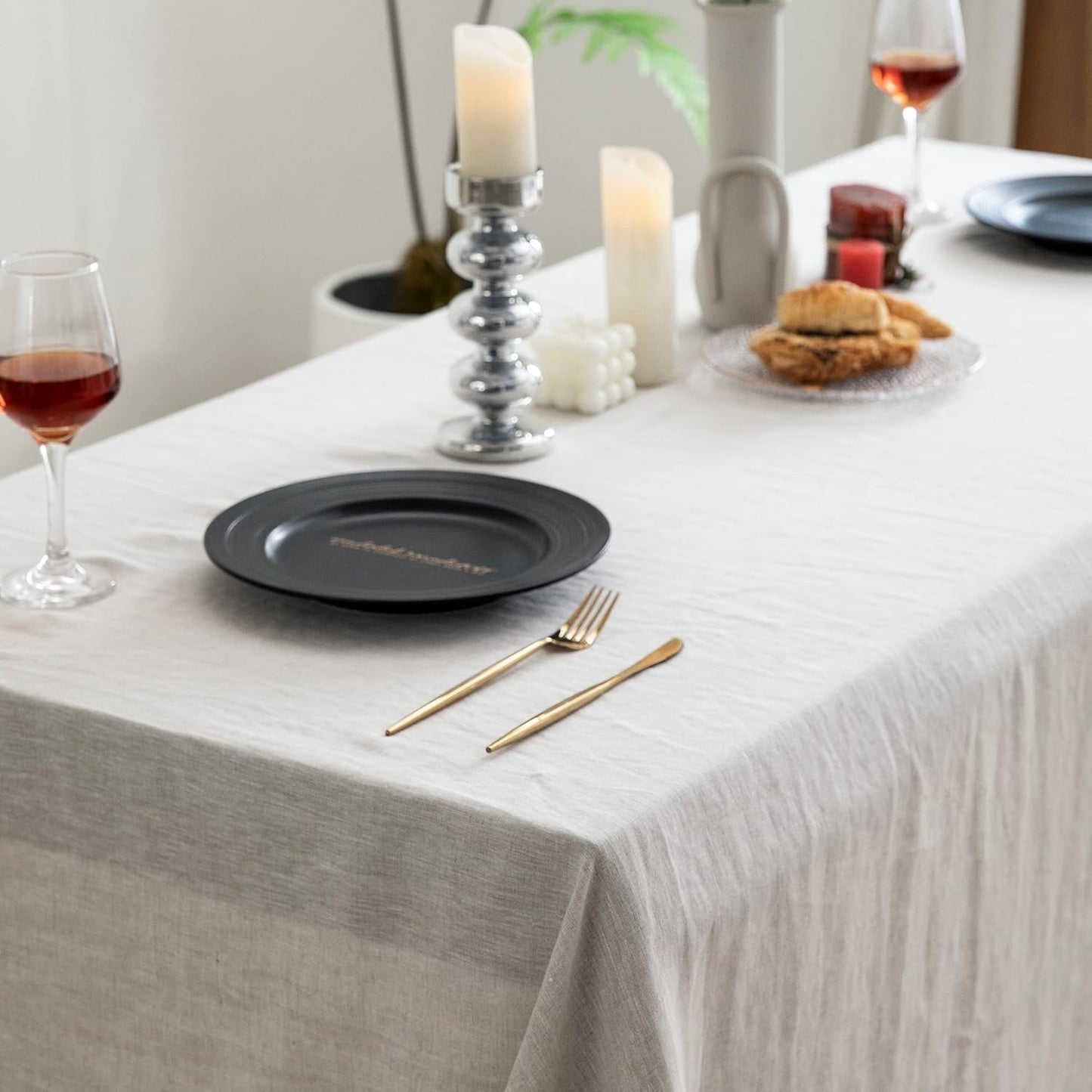 Linen Tablecloth 84x60, Rectangular, Machine Washable, Natural Linen