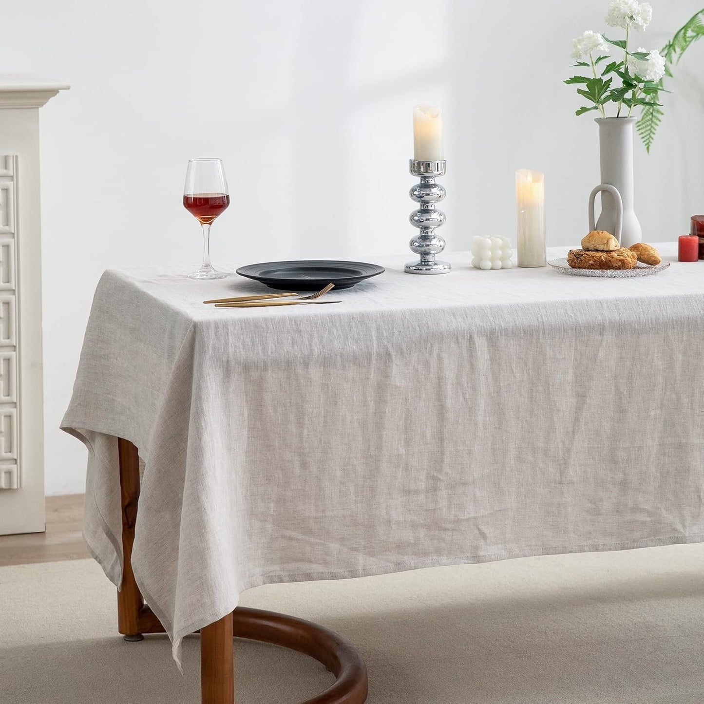Linen Tablecloth 84x60, Rectangular, Machine Washable, Natural Linen