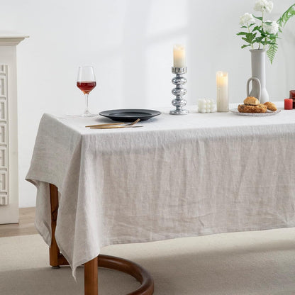 Linen Tablecloth 84x60, Rectangular, Machine Washable, Natural Linen