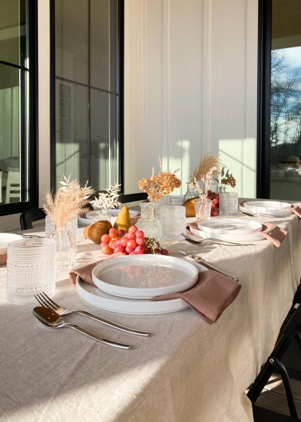 Linen Tablecloth 84x60, Rectangular, Machine Washable, Natural Linen