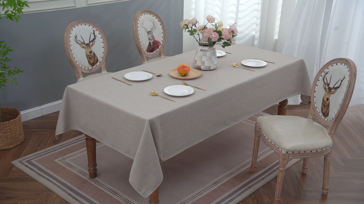 Rectangular Waterproof Tablecloth 57x118, Linen Texture, Spill-Proof, Beige