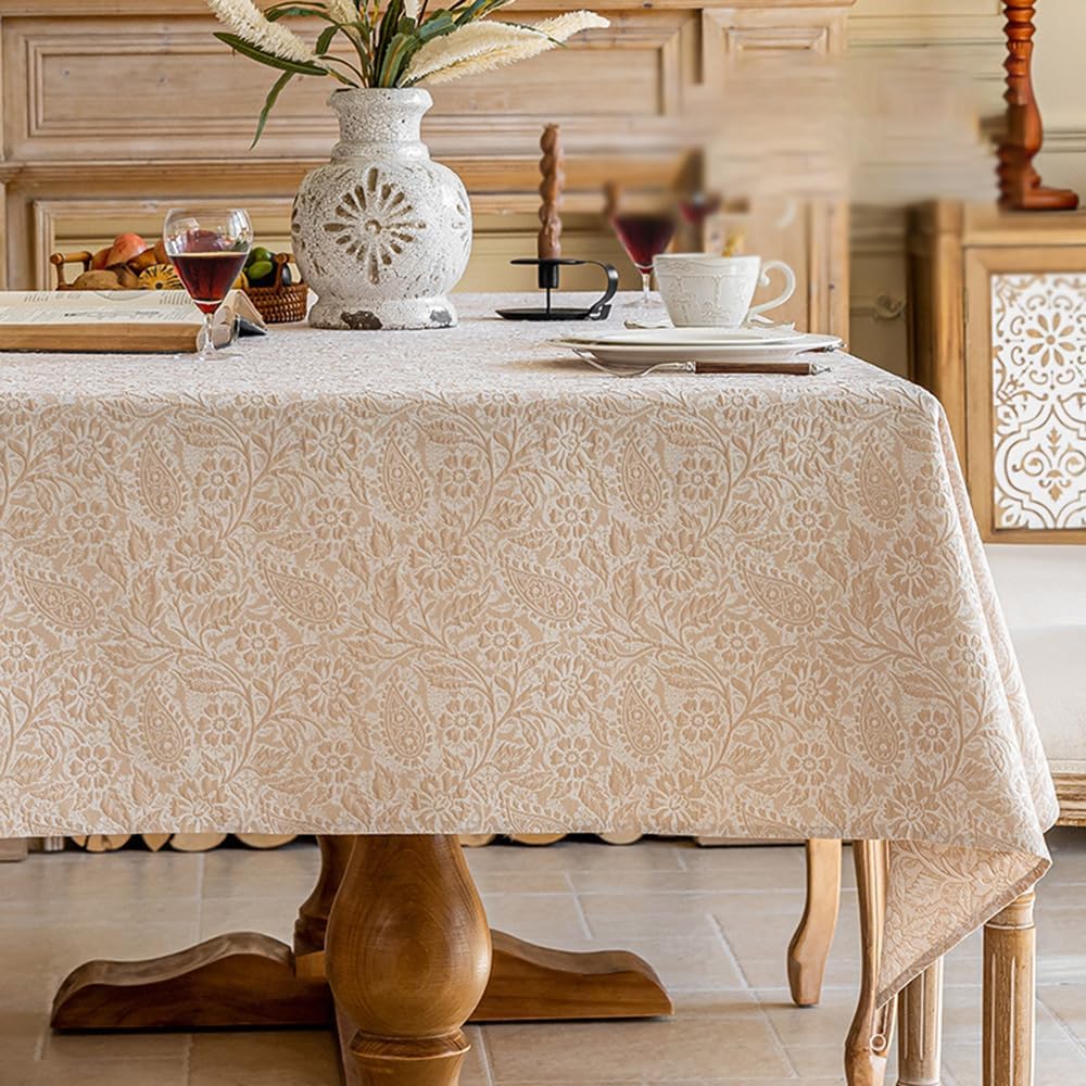 Jacquard Tablecloth 55x70, Embossed Floral, Non-Slip, Beige (Gesang)