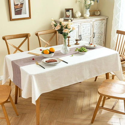 Cotton Linen Tablecloth 54x70, Waterproof, Beige & Blue