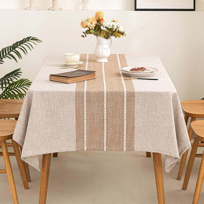 Cotton Linen Tablecloth 54x86, Waterproof Embroidery, Striped Grey Farmhouse Style