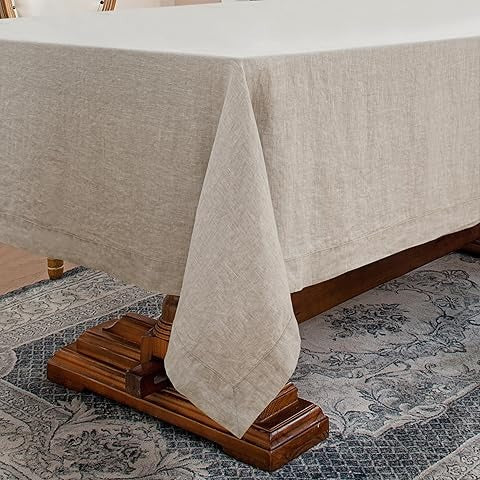 Linen Tablecloth 84x60, Rectangular, Machine Washable, Natural Linen