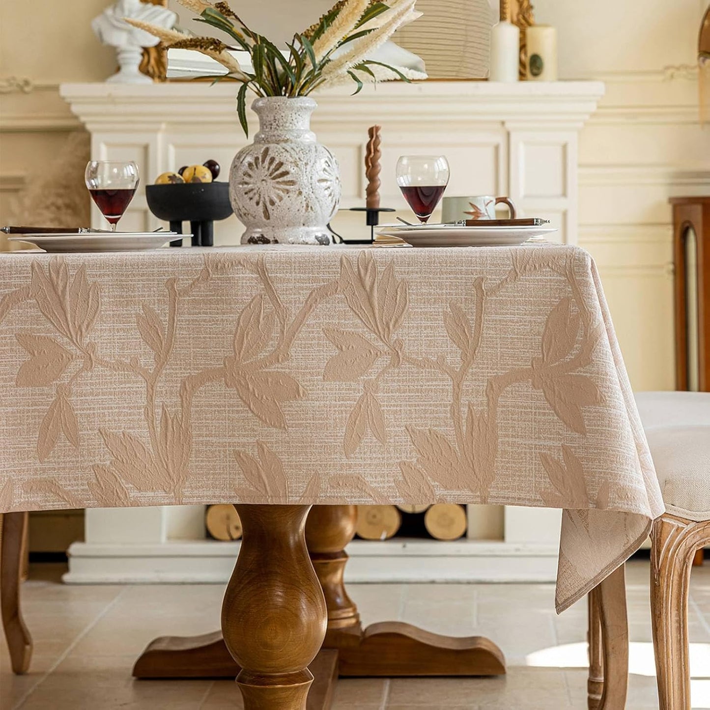 Jacquard Tablecloth 55x70, Embossed Floral, Non-Slip, Beige (Gesang)