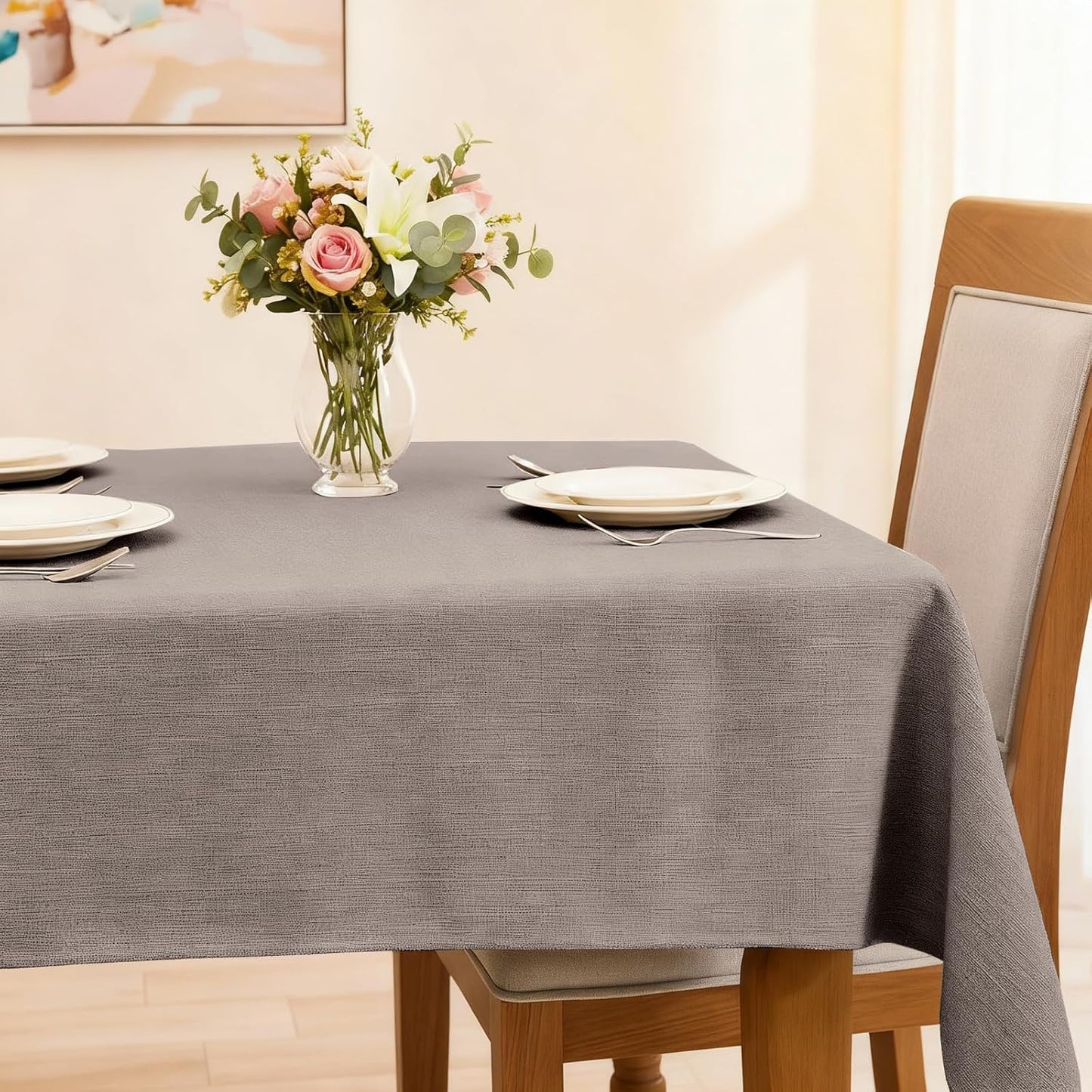 Rectangular Waterproof Tablecloth 57x118, Linen Texture, Spill-Proof, Beige