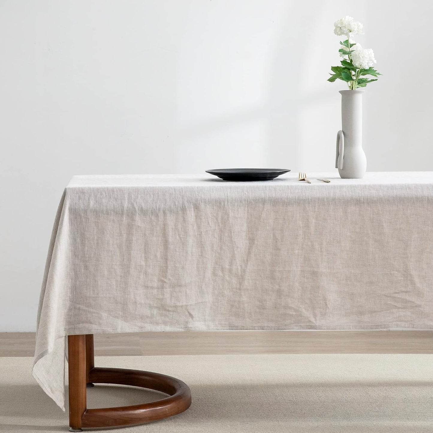 Linen Tablecloth 84x60, Rectangular, Machine Washable, Natural Linen