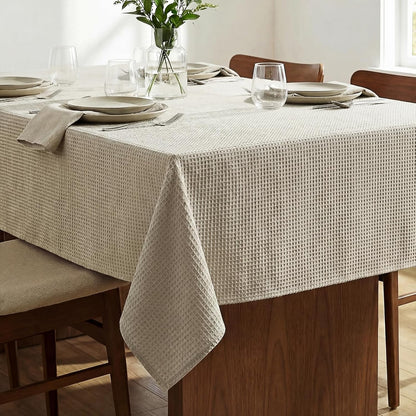 54x108 Waffle Textured Tablecloth, Waterproof & Stain Resistant, Natural