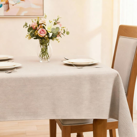 Rectangular Waterproof Tablecloth 57x118, Linen Texture, Spill-Proof, Beige