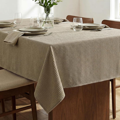 54x108 Waffle Textured Tablecloth, Waterproof & Stain Resistant, Natural