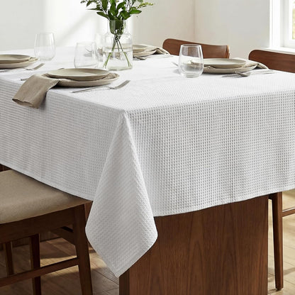 54x108 Waffle Textured Tablecloth, Waterproof & Stain Resistant, Natural