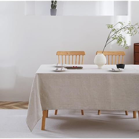 Linen Tablecloth 84x60, Rectangular, Machine Washable, Natural Linen