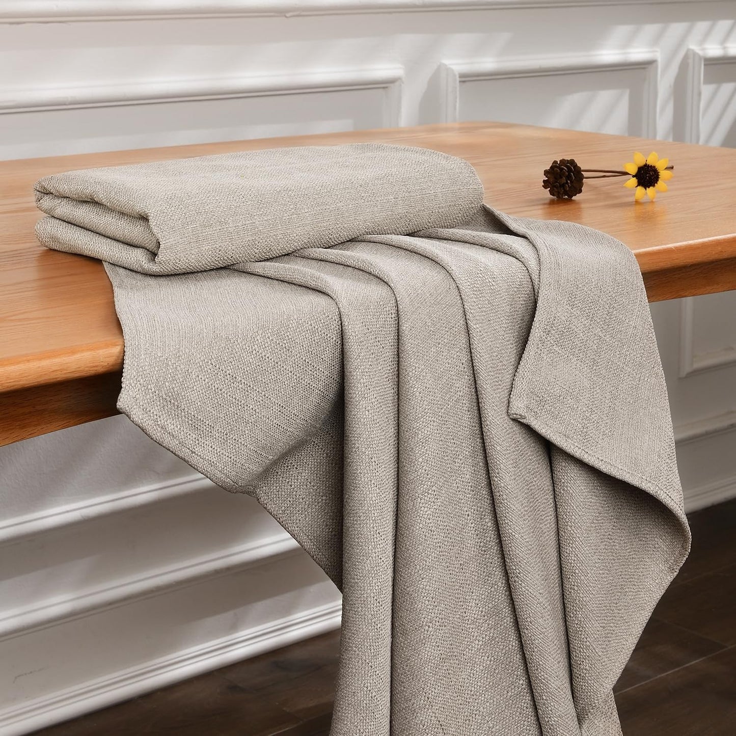 Rectangular Waterproof Tablecloth 57x118, Linen Texture, Spill-Proof, Beige