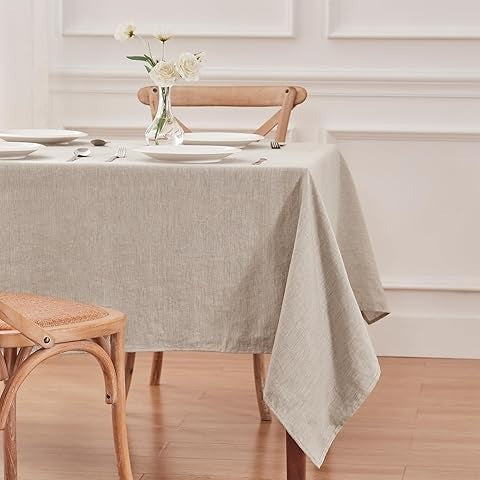 Linen Tablecloth 84x60, Rectangular, Machine Washable, Natural Linen