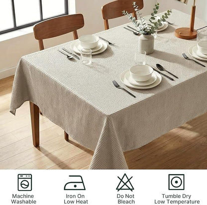 54x108 Waffle Textured Tablecloth, Waterproof & Stain Resistant, Natural