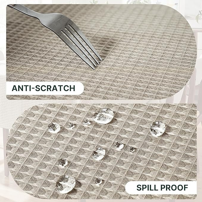 54x108 Waffle Textured Tablecloth, Waterproof & Stain Resistant, Natural