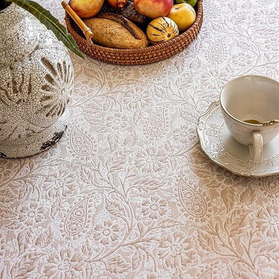 Jacquard Tablecloth 55x70, Embossed Floral, Non-Slip, Beige (Gesang)