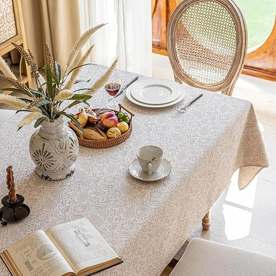 Jacquard Tablecloth 55x70, Embossed Floral, Non-Slip, Beige (Gesang)