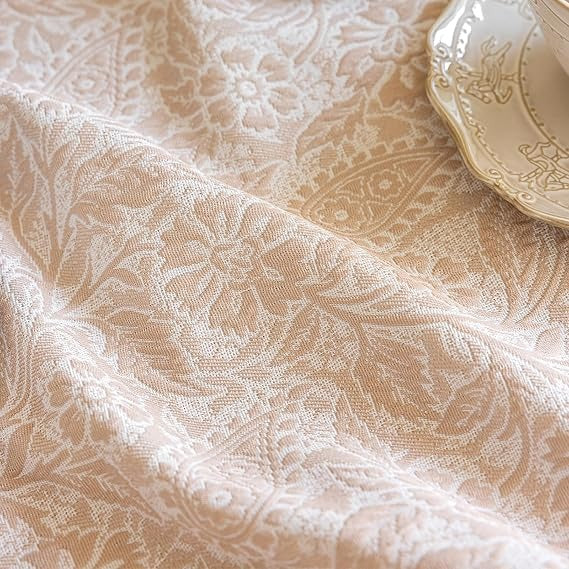 Jacquard Tablecloth 55x70, Embossed Floral, Non-Slip, Beige (Gesang)