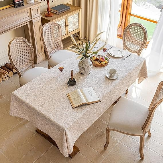 Jacquard Tablecloth 55x70, Embossed Floral, Non-Slip, Beige (Gesang)