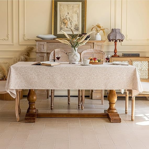 Jacquard Tablecloth 55x70, Embossed Floral, Non-Slip, Beige (Gesang)