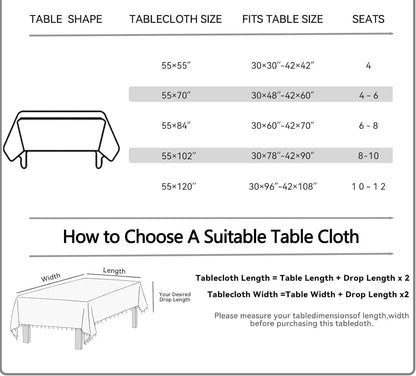 Cotton Linen Tablecloth, Tassel Edge, Wrinkle Resistant, Navy Lines, 4–6 Seats