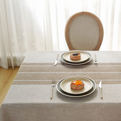Cotton Linen Tablecloth 54x86, Waterproof Embroidery, Striped Grey Farmhouse Style