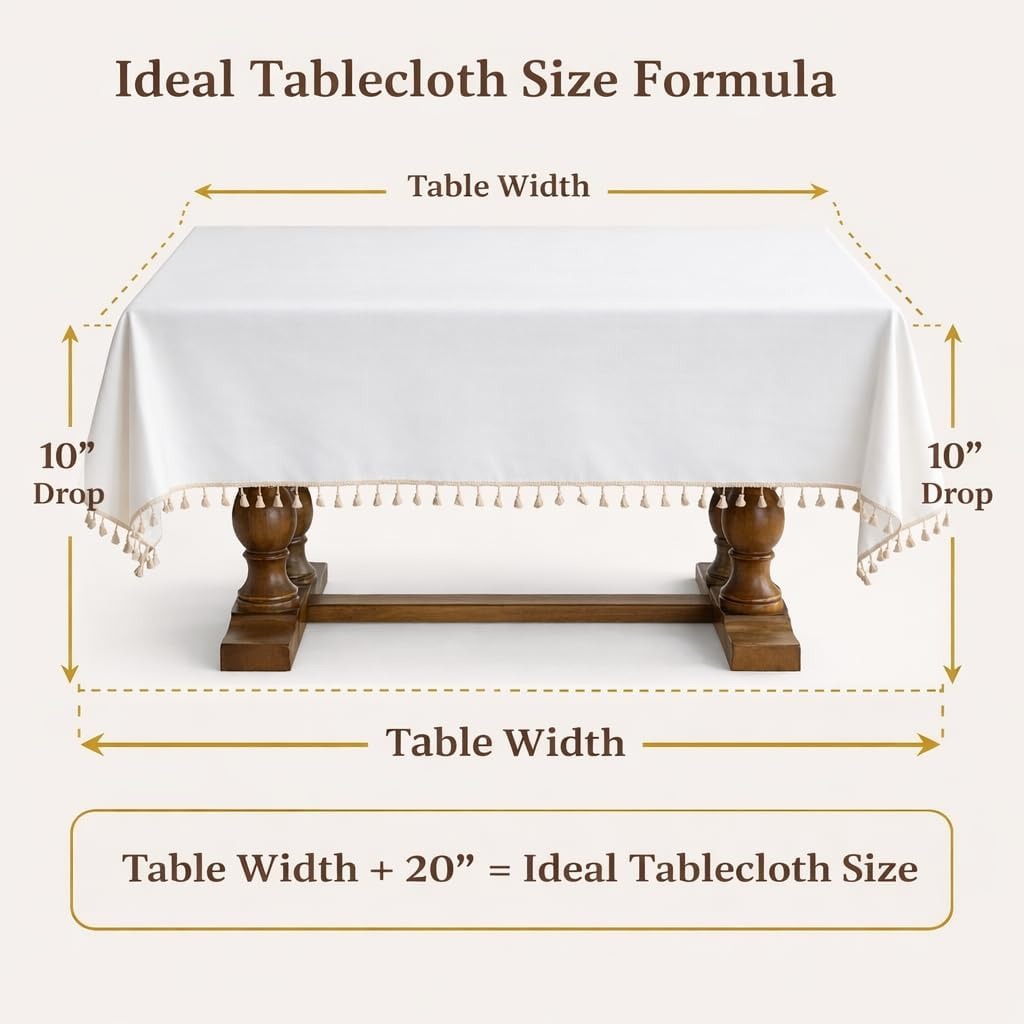 Cotton Tablecloth, Wrinkle Resistant, Tassel Fringe, Natural White