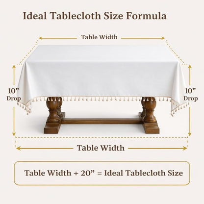 Cotton Tablecloth, Wrinkle Resistant, Tassel Fringe, Natural White
