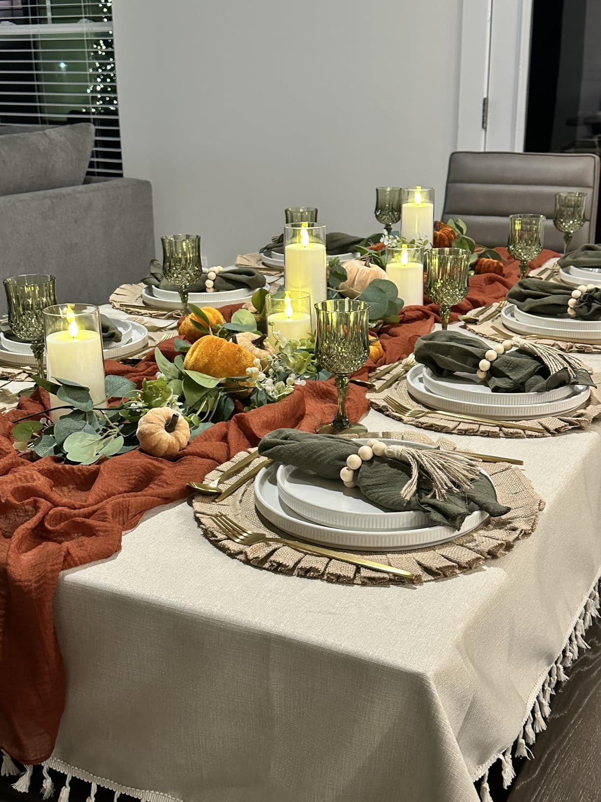 Cotton Tablecloth, Wrinkle Resistant, Tassel Fringe, Natural White