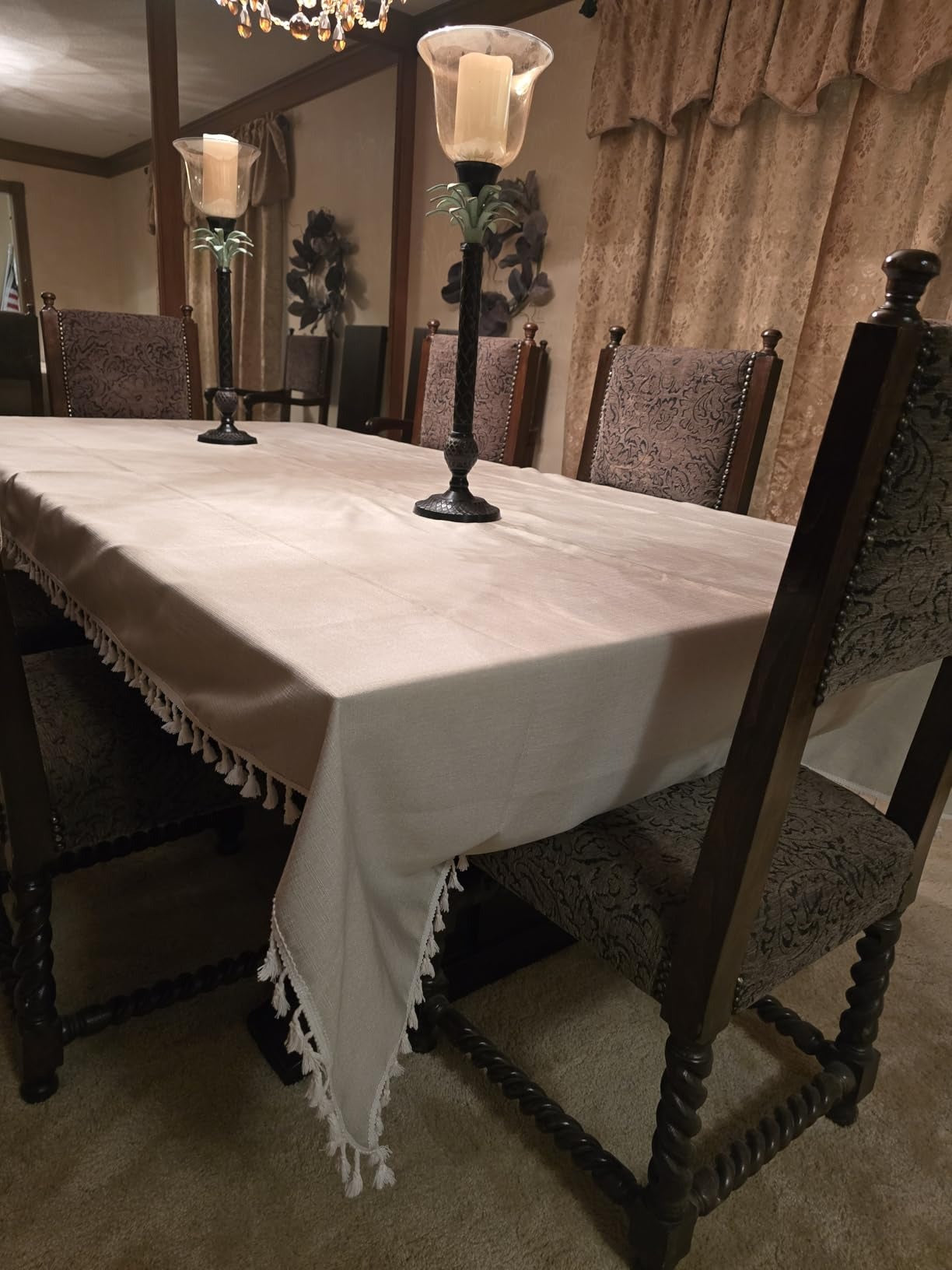 Cotton Tablecloth, Wrinkle Resistant, Tassel Fringe, Natural White