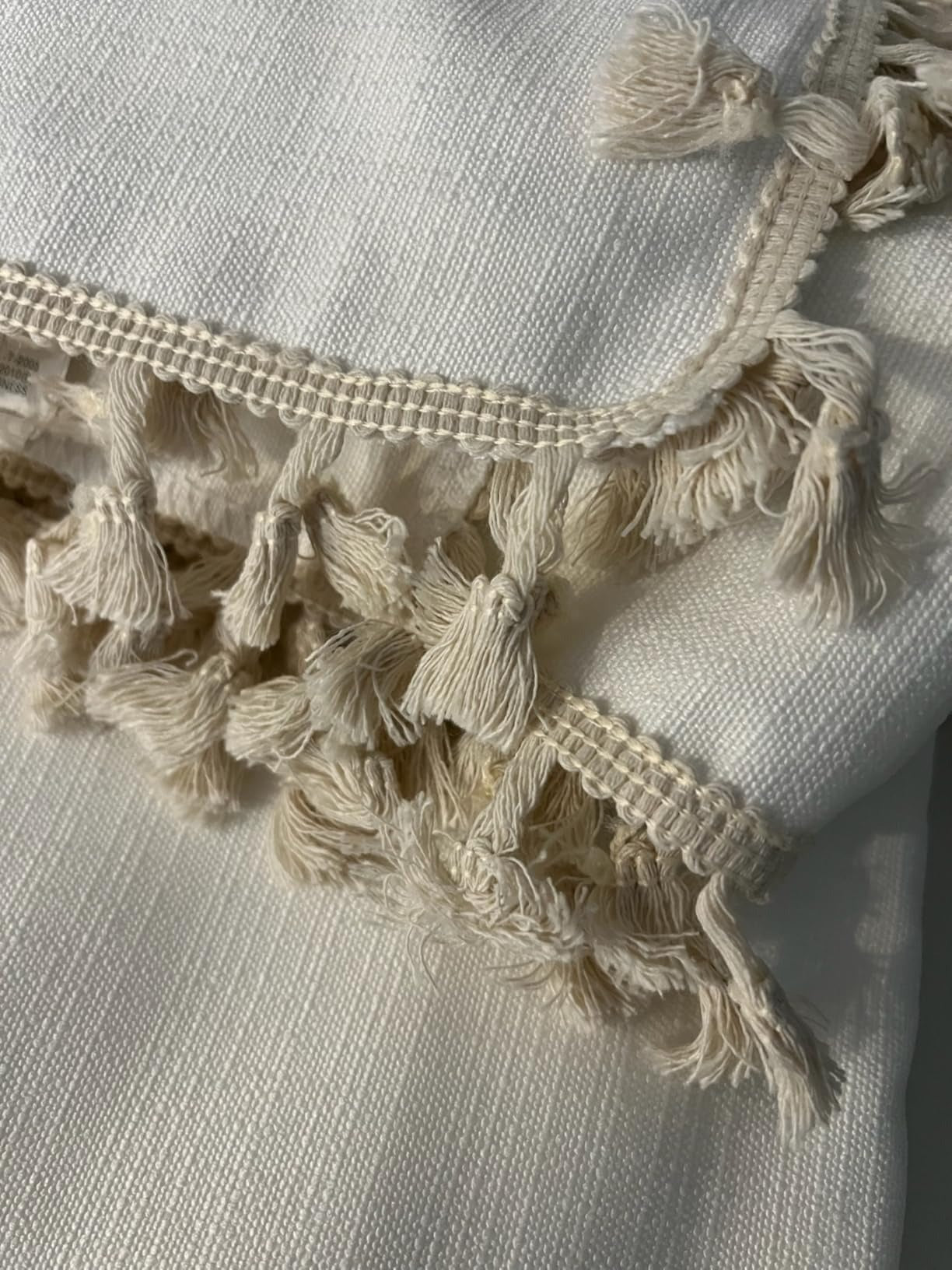 Cotton Tablecloth, Wrinkle Resistant, Tassel Fringe, Natural White