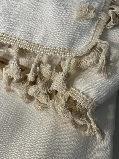 Cotton Tablecloth, Wrinkle Resistant, Tassel Fringe, Natural White