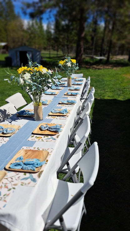 Cotton Linen Tablecloth 54x70, Waterproof, Beige & Blue